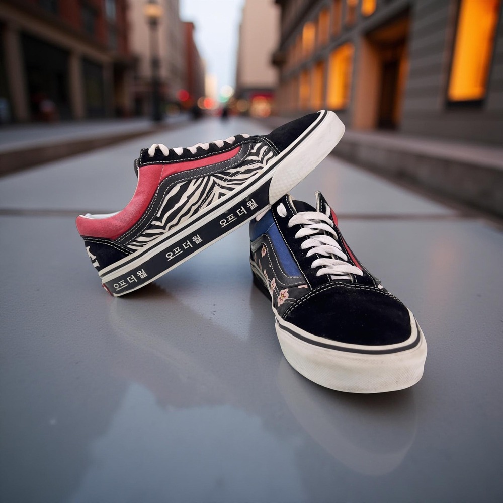 RARE Vans Old Skool Mismatch Korea Men 8 Wm 9.5 Zebra Floral Shoes 721454 Suede